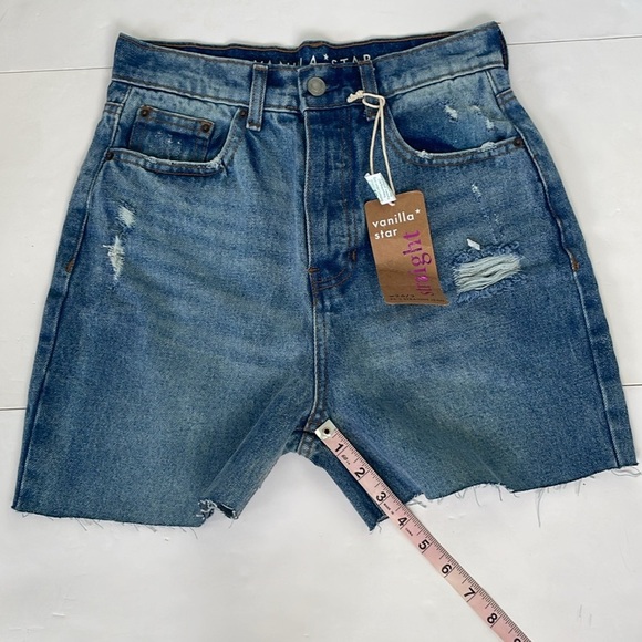 Vanilla Star 90s Straight Jean Blue Distressed High Waisted Denim Short 26/3 - Picture 11 of 17